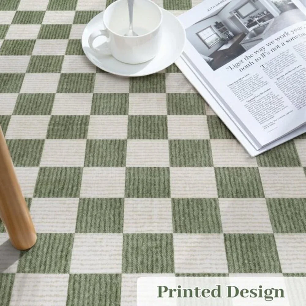 New 5x7 Green Checkered Area Rug, Washable Non-Slip Modern Carpet for Any Room